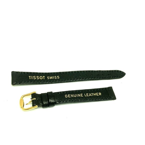 Tissot Watch Replacement Band Black Leather 12mm Lug Strap Gold Steel Buckle - Picture 4 of 6